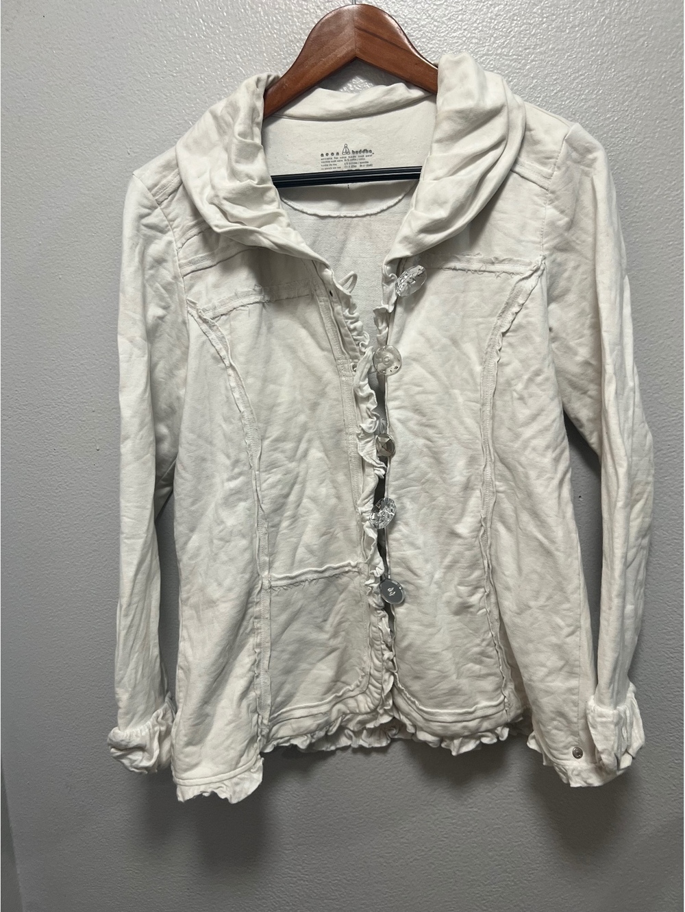 Neon Buddha white ruffle front jacket size large